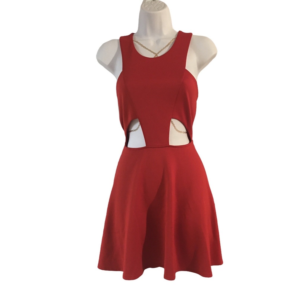 A'gaci Dress Womens Red Size Large Scoop Neck Fit & Flare Stretch Party Holidays